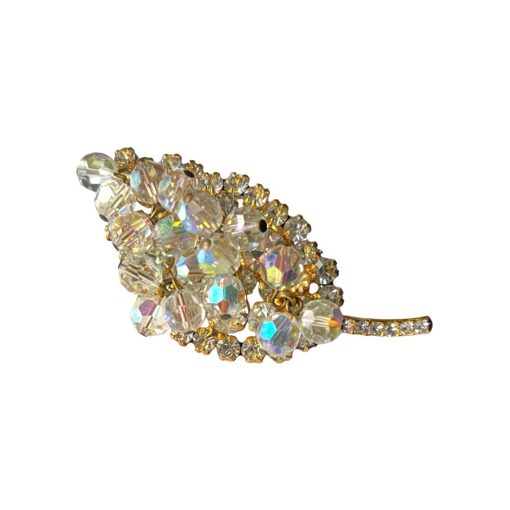 Juliana Leaf AB Crystals and Clear Rhinestone Brooch - D&E Design #1279 - 1960s